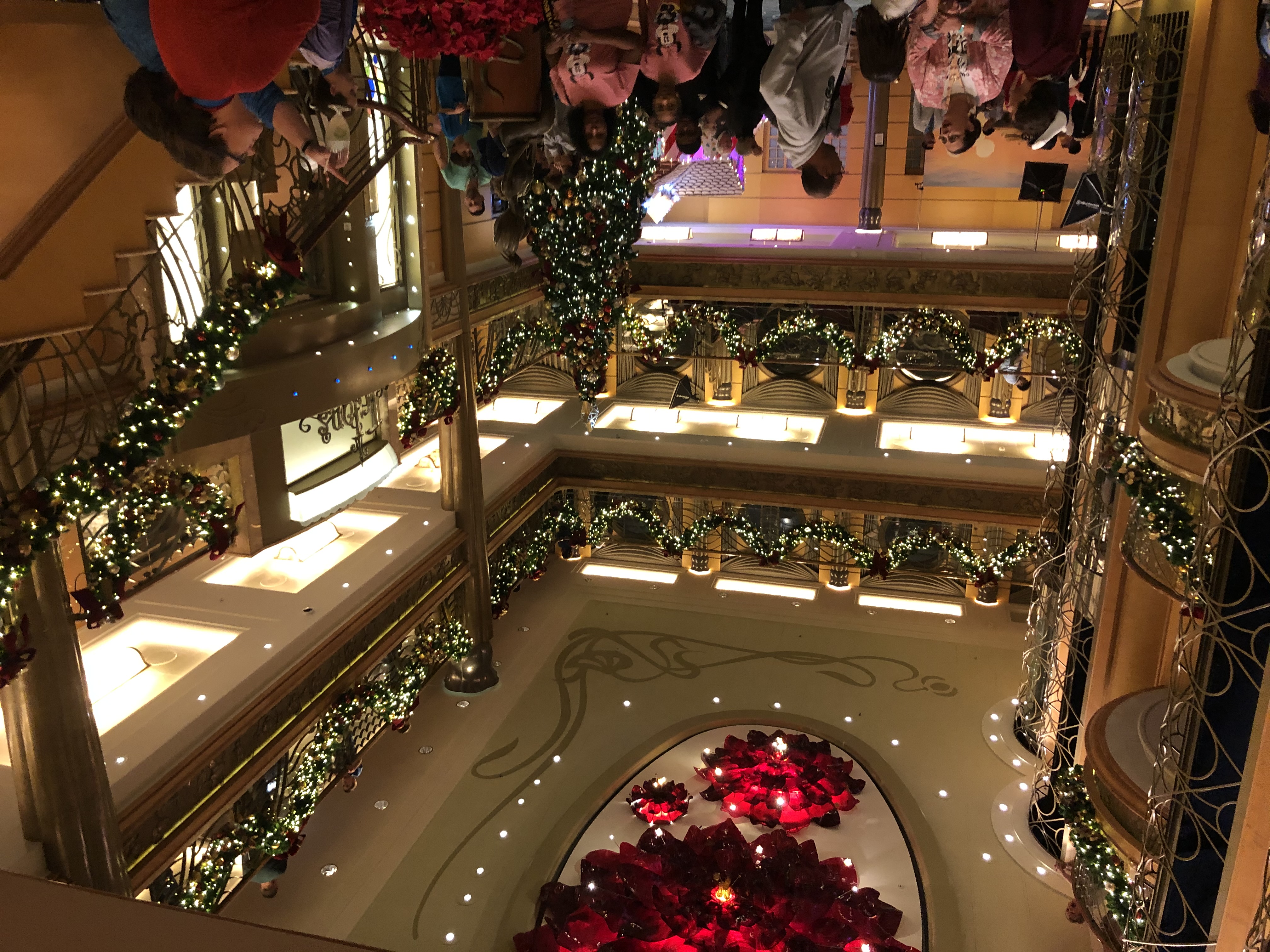 Disney Wonder atrium decorated for Very Merrytime Christmas cruise