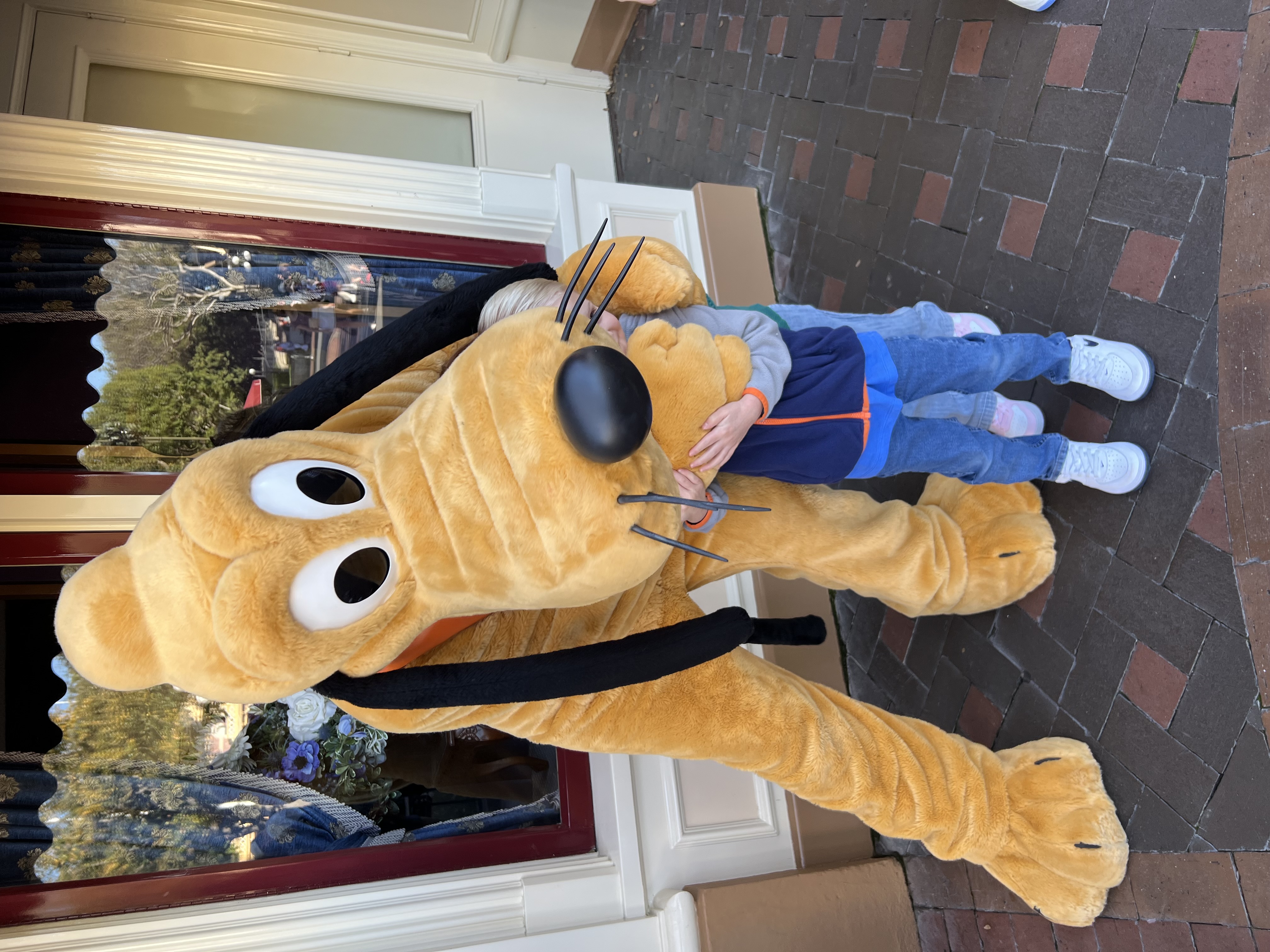 Child hugging Pluto at Disneyland - Disney theme park travel agent Utah