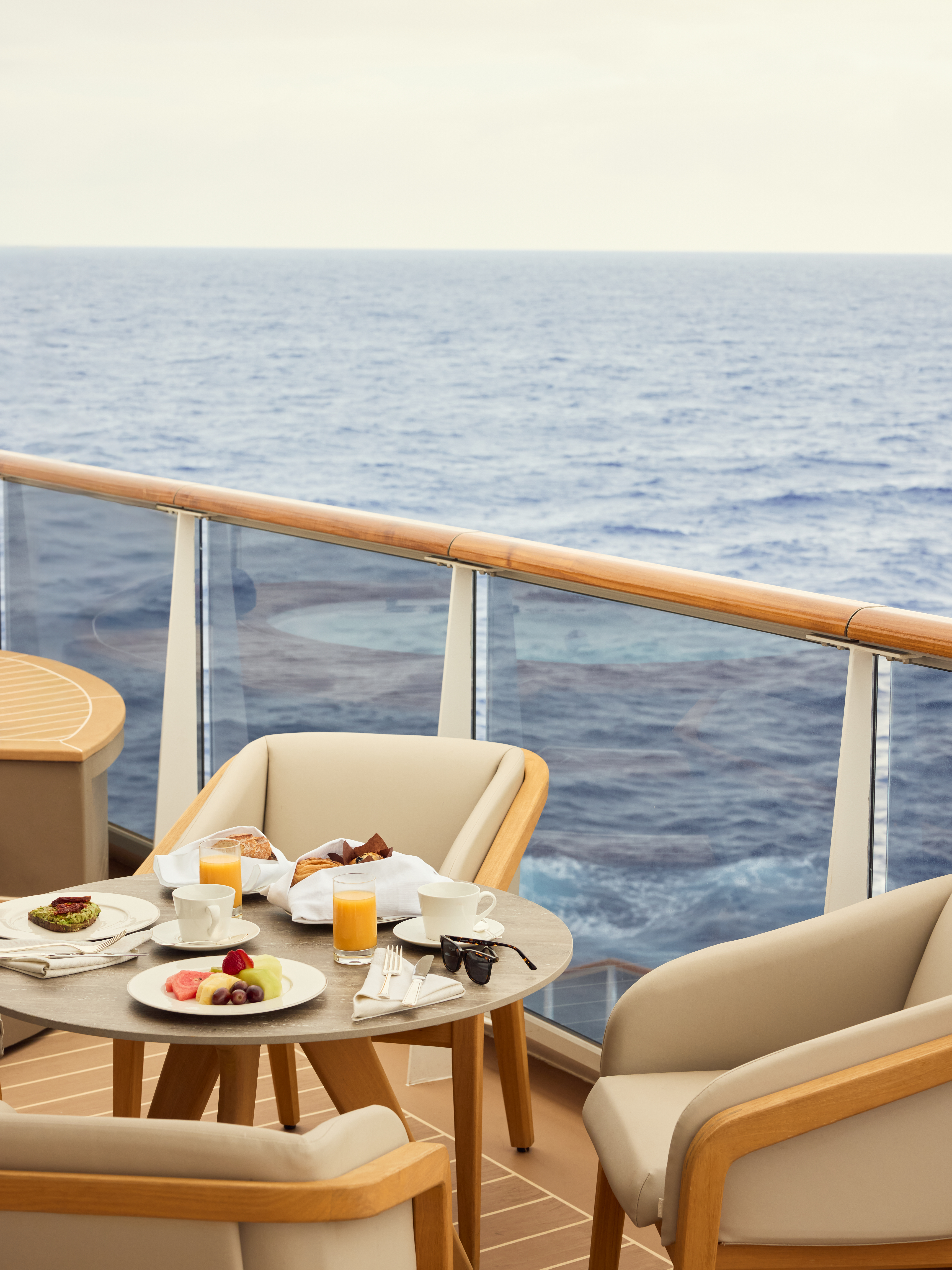 Luxury cruise verandah breakfast at sea - Explora Journeys